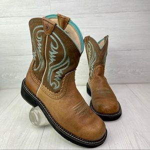 Ariat Womens Fatbaby Heritage Cowboy Boots 10014080 Brown Leather Turquoise 9 B